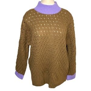 Nwt femme by design NY chunky fisherman brown purple boho open knit sweater sz M